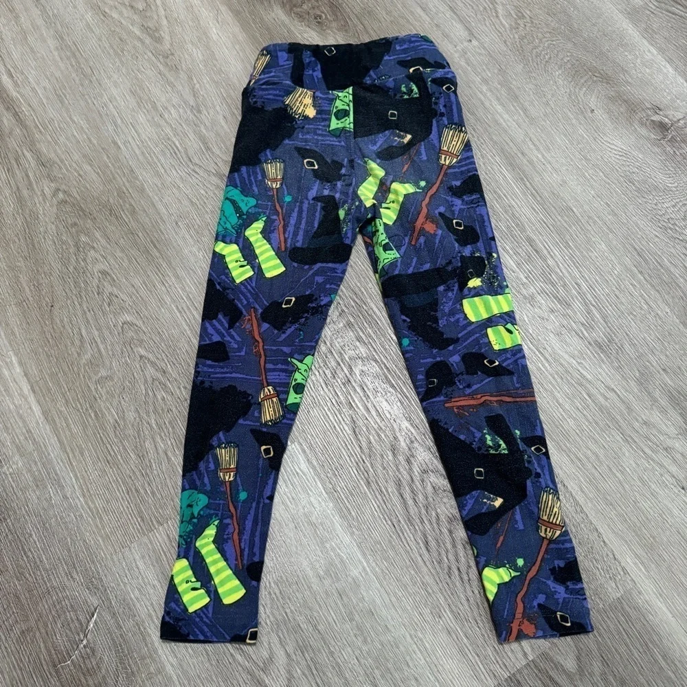 LulaRoe Halloween Kids Leggings Witch Goblin Mask Broom S/M